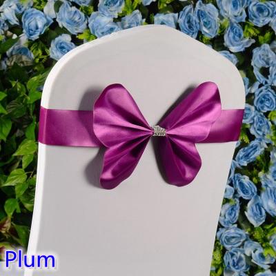 Plum colour chair sash wedding mini style butterfly bow tie lycra band stretch bow tie ribbon for chair covers on sale