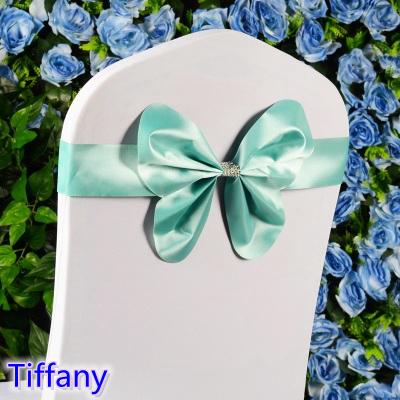 Tiffany colour chair sash wedding mini style butterfly bow tie lycra band stretch bow tie ribbon for chair covers on sale