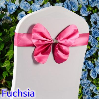 Fuchsia colour chair sash wedding mini style butterfly bow tie lycra band stretch bow tie ribbon for chair covers on sale