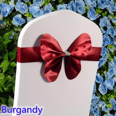 Burgandy colour chair sash wedding mini style butterfly bow tie lycra band stretch bow tie ribbon for chair covers on sale