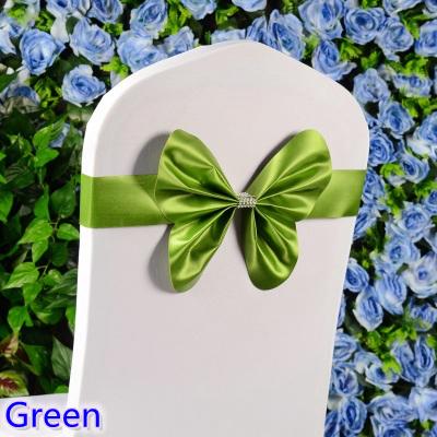 Green colour chair sash wedding mini style butterfly bow tie lycra band stretch bow tie ribbon for chair covers on sale