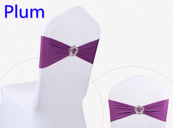 Plum colour Crown buckle lycra sash for wedding chairs decoration spandex band stretch bow tie lycra ribbon belt on sale