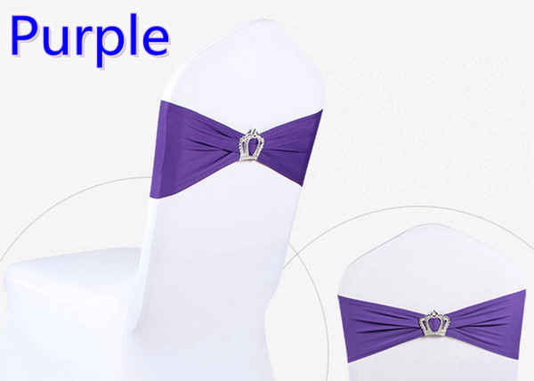 Purple colour Crown buckle lycra sash for wedding chairs decoration spandex band stretch bow tie lycra ribbon belt on sale