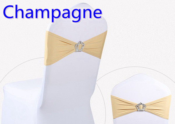 Champagne colour Crown buckle lycra sash for wedding chairs decoration spandex band stretch bow tie lycra ribbon belt on sale