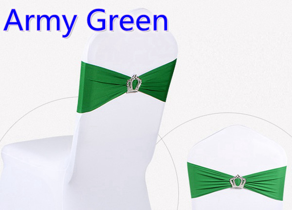 Army green colour Crown buckle lycra sash for wedding chairs decoration spandex band stretch bow tie lycra ribbon belt on sale