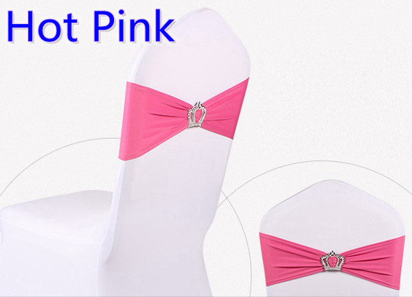 Hot pink colour Crown buckle lycra sash for wedding chairs decoration spandex band stretch bow tie lycra ribbon belt on sale