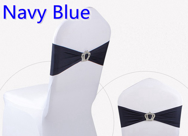 Navy blue colour Crown buckle lycra sash for wedding chairs decoration spandex band stretch bow tie lycra ribbon belt on sale