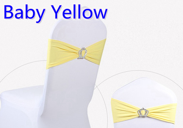 Baby yellow colour Crown buckle lycra sash for wedding chairs decoration spandex band stretch bow tie lycra ribbon belt on sale