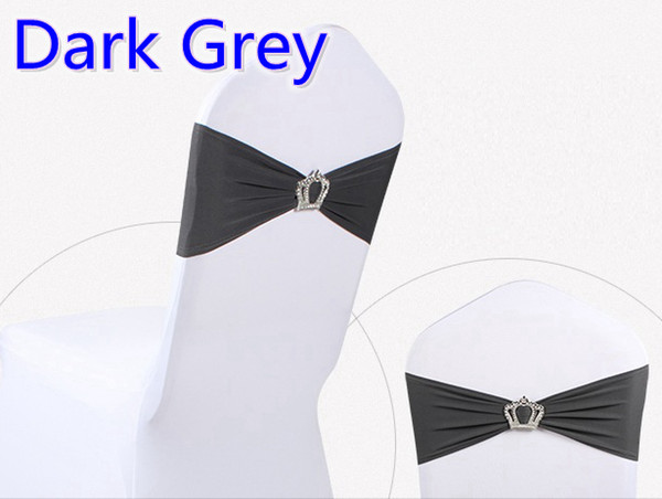 Dark grey colour Crown buckle lycra sash for wedding chairs decoration spandex band stretch bow tie lycra ribbon belt on sale