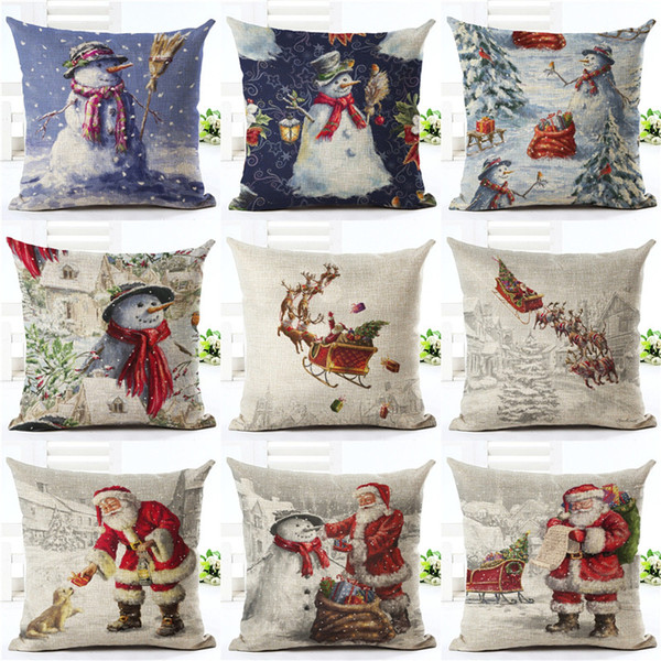 Happy New Year Gift Christmas Tree Pillow Cases Stug Snow Cushion Covers 45X45cm Flower and Birds Decor Sleigh Ride Seat Covers