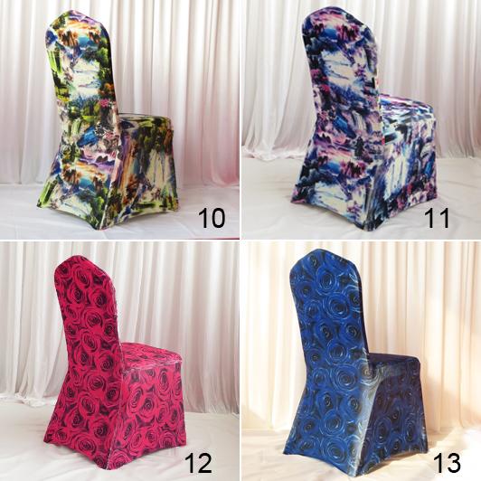 20PCS A Lot 13 Pattern 280GSM Scuba Printted Banquet Lycra Chair Cover For Wedding Decor With Free Shipping