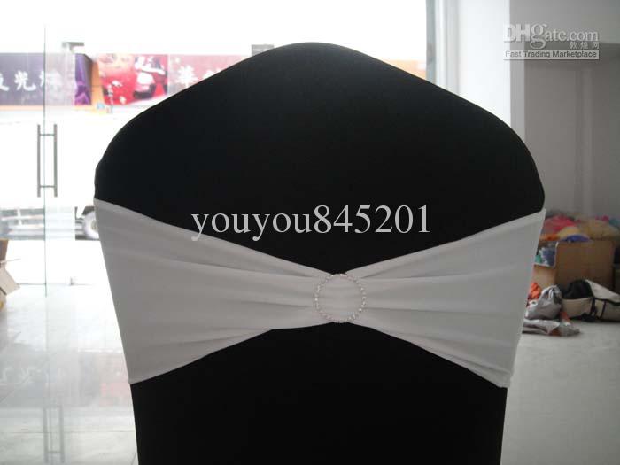 White Spandex Chair Bands With Round Rhinestone/Spandex Chair Bows With Diamond Buckle 100PCS A Lot Free Shipping