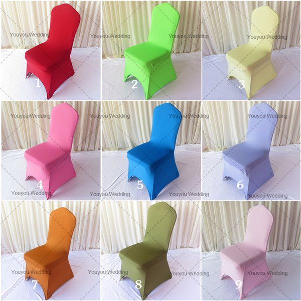 Stock Promotion: 100PCS MOQ Mixed Color Spandex Banquet Chair Cover 205-210gsm With Free Shipping For Wedding Use