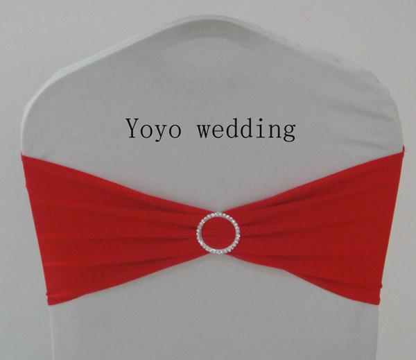 Red Spandex Chair bands with round rhinestone/spandex chair bows with diamond buckle 100pcs a lot