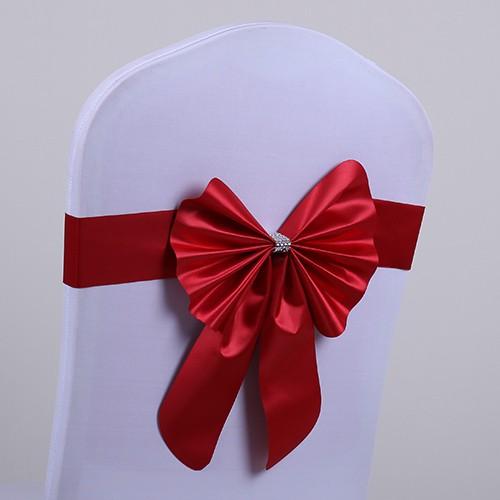 Leather Pre-Tie Bow Spandex Chair Band with Colorful Bow for Wedding Decoration Birthday Party Decor