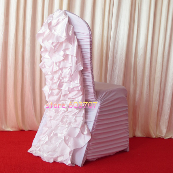 White Ruffled Spandex Chair Cover With Satin Crush Flower In The Back 100PCS For Free Shipping