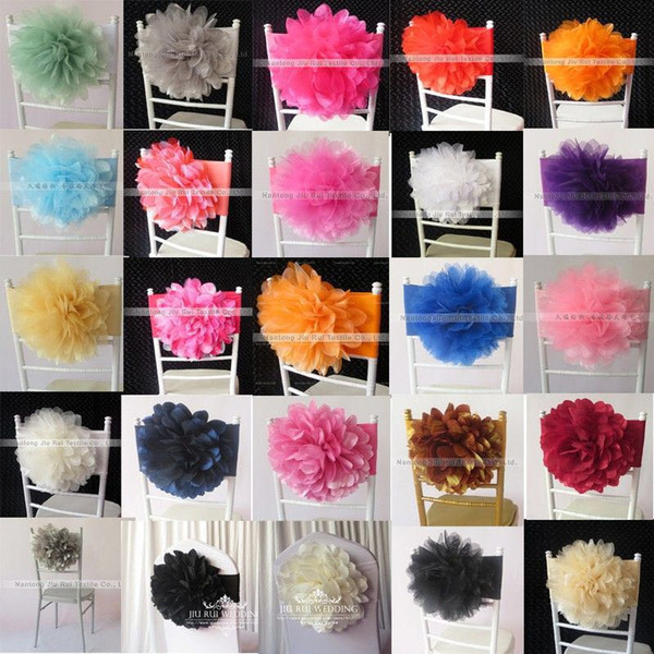 2017 Hot Sale Charming Fantastic Organza Big Flower Lycra Chair Sash Band 100PCS With Free Shipping For Wedding,Party,Hotel Decoration