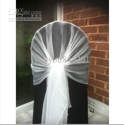 65cm*200cm White Chair Cover Hood/Wrap Tie Back Organza Sash Bow 50PCS A Lot With Free Shipping