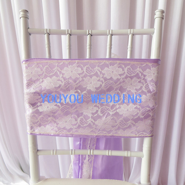 50PCS A Lot Lace & Satin/Taffeta Lilac Color Banquet Chair Sash /Chair Bow For Wedding Use