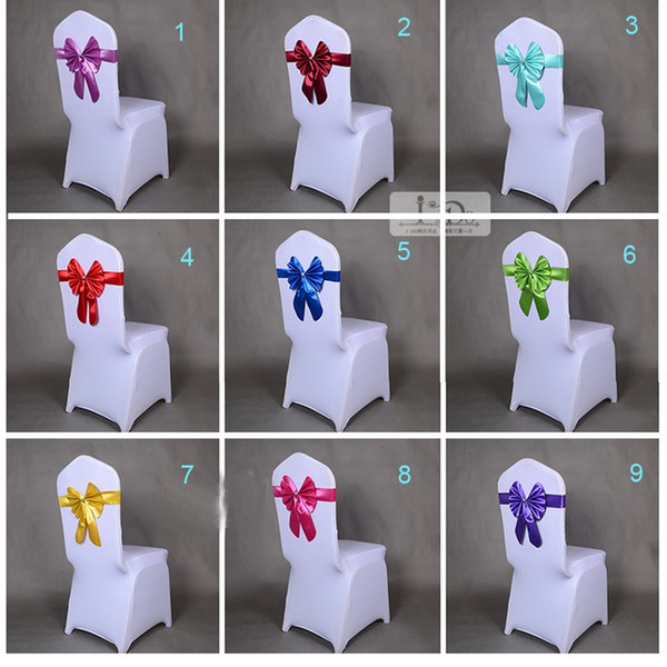 Leather Pre-Tie Bow Spandex Chair Band with Colorful Bow 100PCS for Wedding Decoration Birthday Party Decor