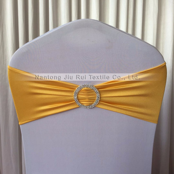 200 pcs Free Shipping Popular Gold Spandex Chair Band With Plastic Buckle For Wedding Party Decoration