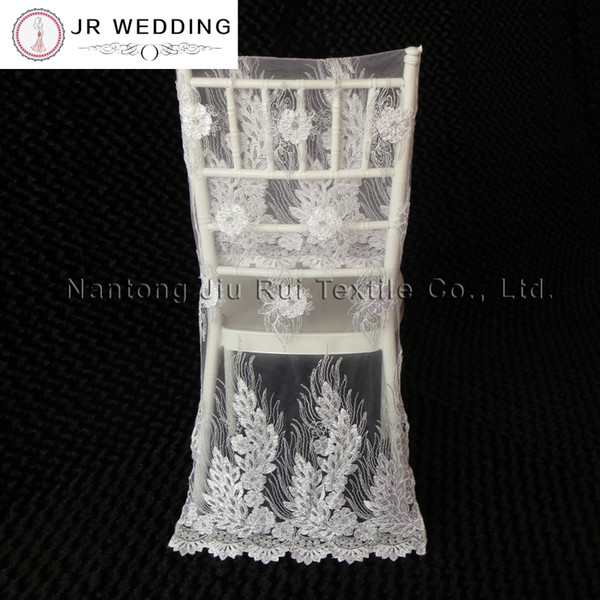 10pcs Free Shipping Gold/White Embroidered Lace Chair Cover Sequin Shiny Lace Chair Cover For Top Chiavari Wedding Decoration