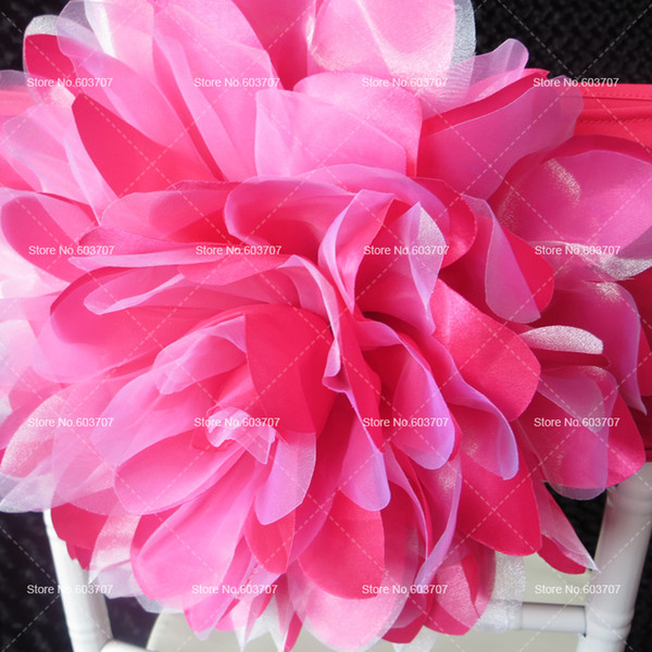 100PCS Free Shipping Orange/Fuchsia Satin & Organza Big Flower Lycra Chair Band For Wedding Decoration Use