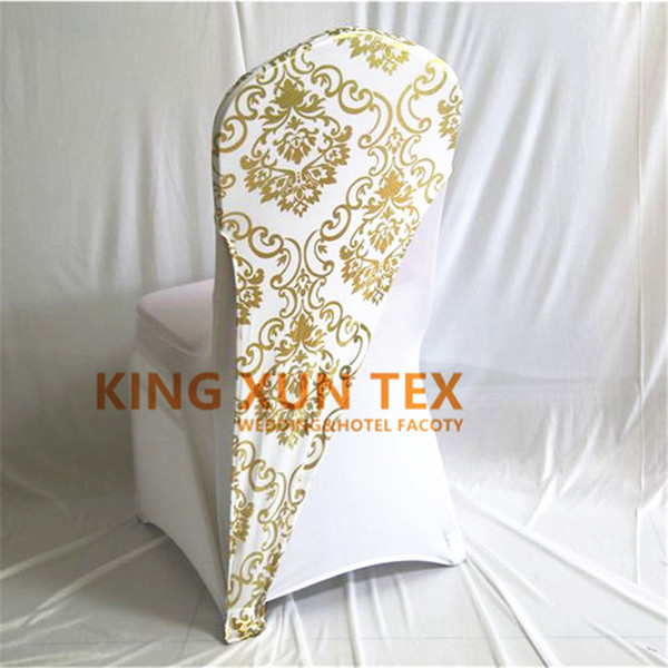 100pcs Gold Or Silver Color Bronzing Coated Lycra Spandex Chair Hood \ Cap For Wedding Chair Cover Decoration