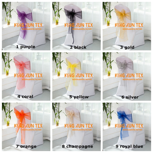 For Wedding 100pcs White Lycra Spandex Chair Cover With 100pcs Colors Organza Chair Sash Free Shipping