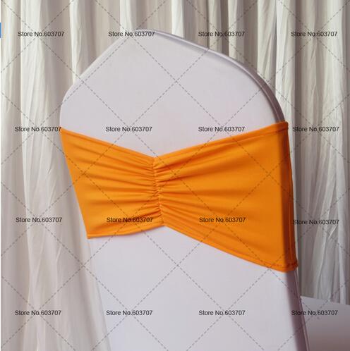 Orange Spandex Lycra Stretch Ruffled Chair Band For Wedding/Banquet Decoration