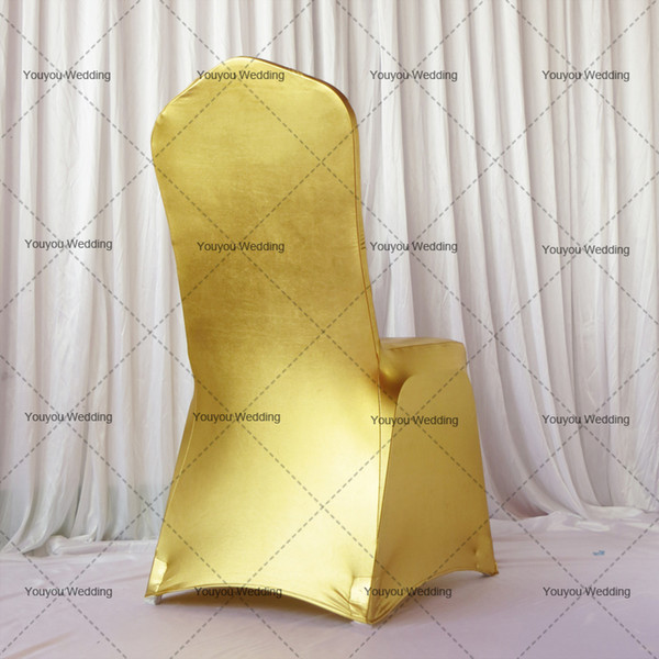 100pcsBronzing Gold/Sliver/Green/Pink/Blue Elastic Spandex/Polyester Chair Cover Flat For Wedding/Party Free Shipping