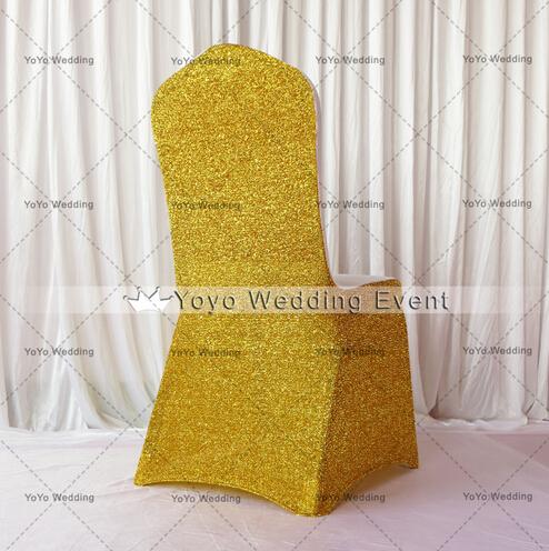 50 pcs Free Shipping Gold Glitter And Spandex Chair Cover White And Gold For Wedding Banquet Hotel Decor