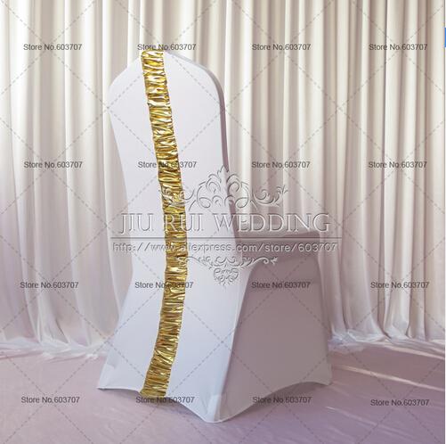 Spandex Chair Cover - White Lycra Chair Cover With Gold Metalic Pleat At Back 100PCS Free Shipping For Wedding Event