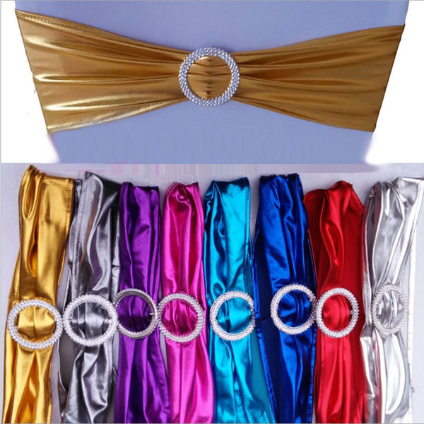 Metallic Gold Spandex Chair Bands With Diamond Buckle/Chair Cover Sash/Chair Band In Chair Cover For Wedding Events Decoration