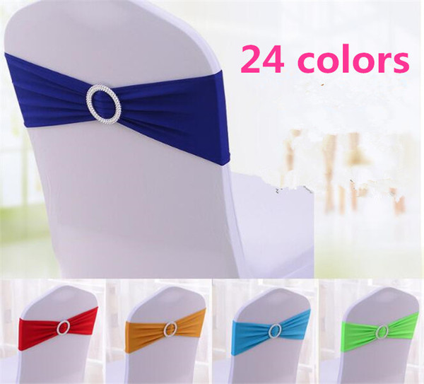 24 colors Spandex Lycra Wedding Chair Cover Sash Bands Wedding Party Birthday Chair buckle sashe Decoration G015