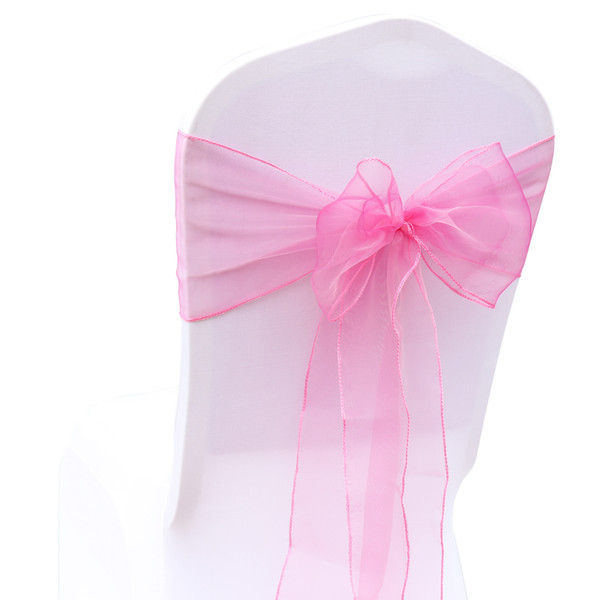 18*275CM Organza Pink Wed Chair Sashes Spandex Chair Covers Sash Bows for Party Banquet Event Christmas Chair Cover Decoration 18 Colors