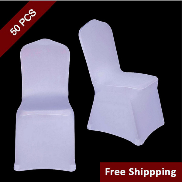 50PC White Polyester Spandex Wedding Chair Cover for Ceremony Event Folding Hotel Banquet Seat Chair Cover New Universal Size Chair Covers