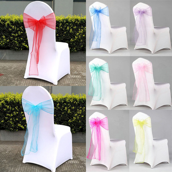 Organza Chair Sash Bow For Cover Banquet Wedding Party Event Chrismas Decoration Sheer Organza Fabric Chair Covers Sashes Free DHL HH7-2051