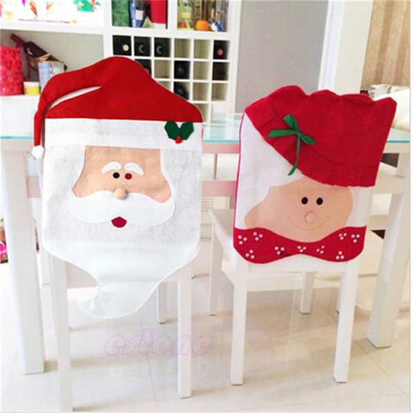 Christmas Chair Covers Covering Non-Woven Red Hat Chaircase Snowman 2 styles Christmas Decorations Santa Claus Children GIFT free shipping