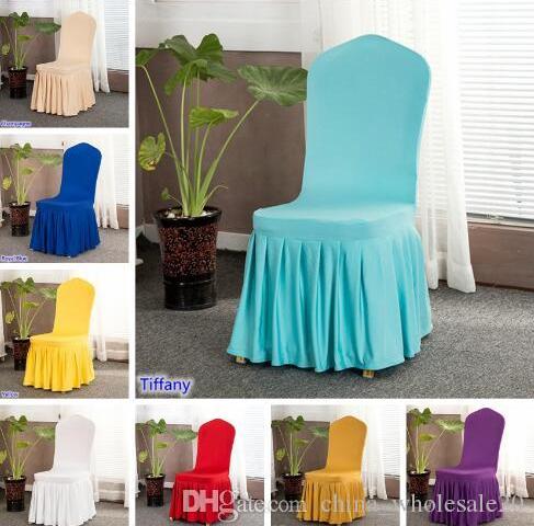 Factory Direct Aqua colour lycra chair cover with skirt all around the chair bottom spandex skirt chair cover for wedding party decoration