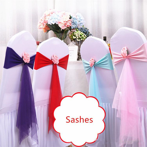 Wedding Sashes for Decoration Elastic Polyester and Gauze Chair Cover Bands with Individual Artificial Flower