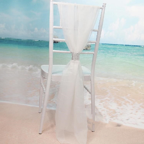 Wholesale White Slub Chair Sashes with Rows Diamond Chiffon Delicate Wedding Party Banquet Decorations Chair Covers Accessories