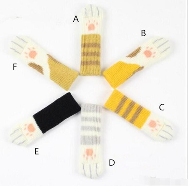 4pcs Knitting Cat Style Chair Leg Socks Home Furniture Leg Floor Protectors Non-slip Table Legs cover prevent cat scratching