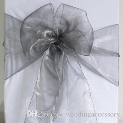 50 Dark Silver Organza Sash Chair Cover Bow Wedding Party Banquet Shimmering High Quality Brand New -SASH