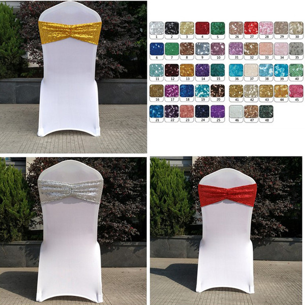 Sequin Organza Chair Covers Sashes Band Wedding Tie Backs Props Bowknot Chairs Sash Buckles Cover Back Hostel Trim Gold Silver 48colors