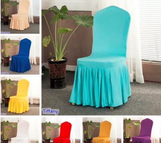 Factory Direct Aqua colour lycra chair cover with skirt all around the chair bottom spandex skirt chair cover for wedding party decoration