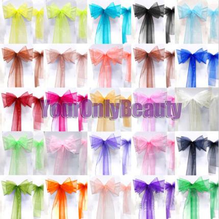 20 colors Upick--50pcs /lot Organza chair sash\Chair bow for spandex chair cover\wedding chair cover