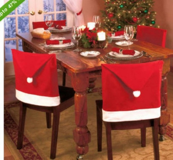 Santa Clause Red Hat Christmas gift Chair Back Covers for Christmas Dinner Decor New Party Supply Favor