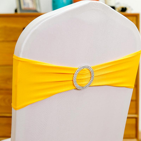 Chair Sashes Spandex Wedding Chair Sash Bands Round Buckle Crown Heart Shape Chair Buckles for Wedding Party Birthday Decoration