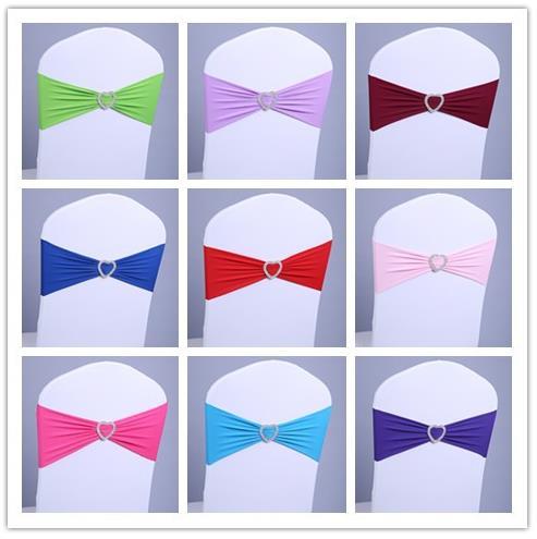 100pcs Elastic Spandex Chair Bow Sash for Wedding/Banquet Stretch Lycra Chair Sash Band With Circle/Heart Buckle Free Shipping